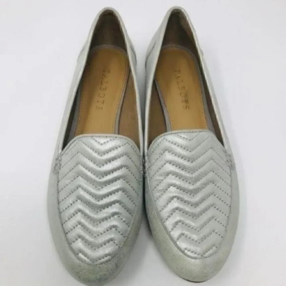 Talbots womans metallic silver suede slip on slipper 6M BoxB